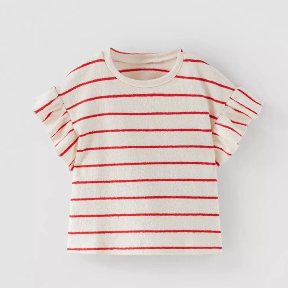 Zara Striped Ruffle Sleeve Kids Top, 12-18 months
